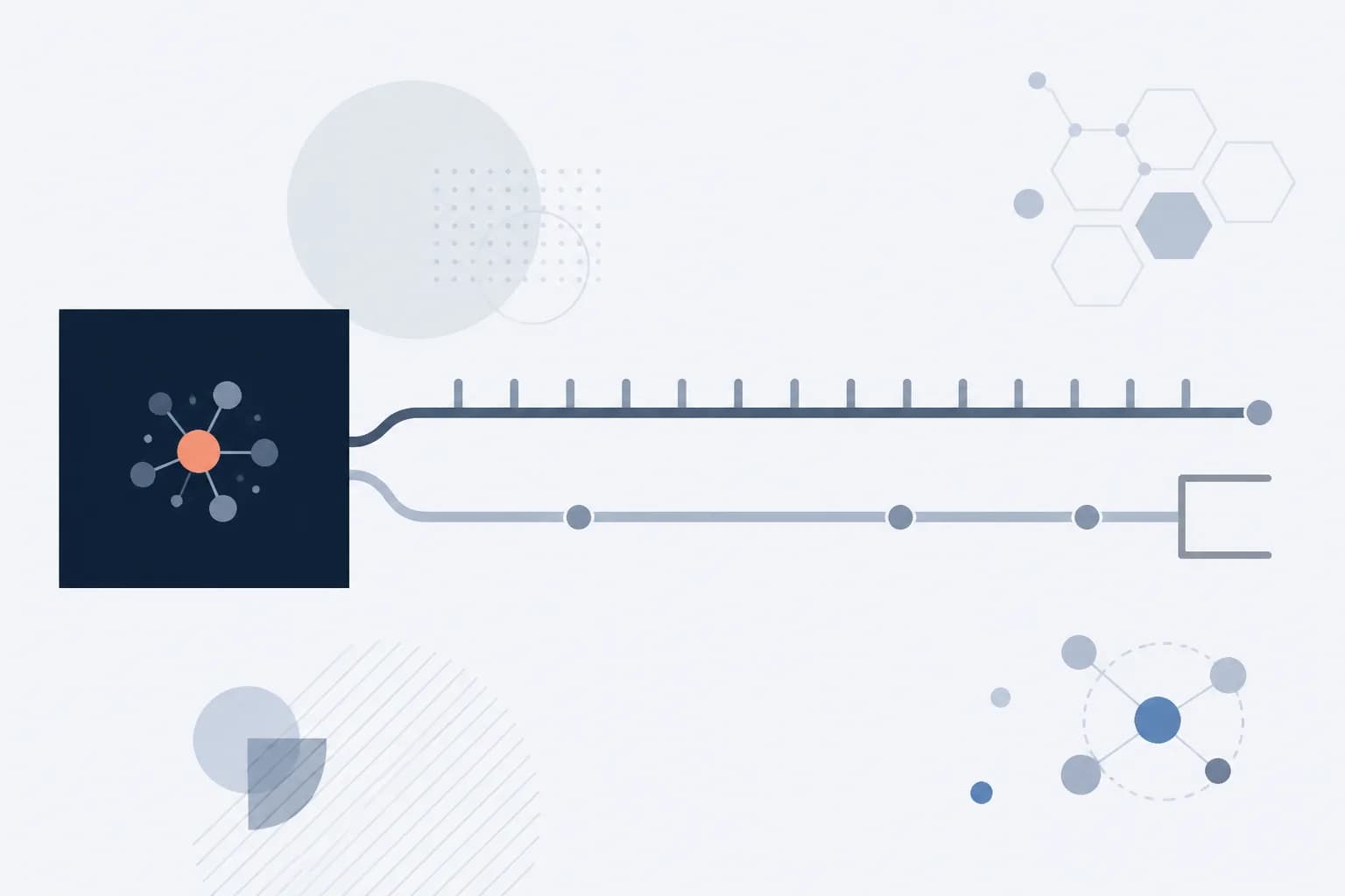 Abstract illustration of two parallel tracks diverging from a shared starting block, one track with evenly spaced markers and the other with fewer, wider markers.