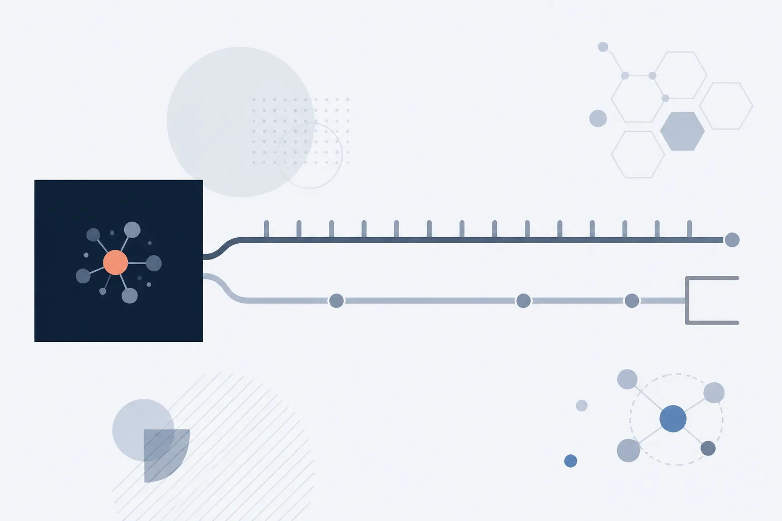 Abstract illustration of two parallel tracks diverging from a shared starting block, one track with evenly spaced markers and the other with fewer, wider markers.